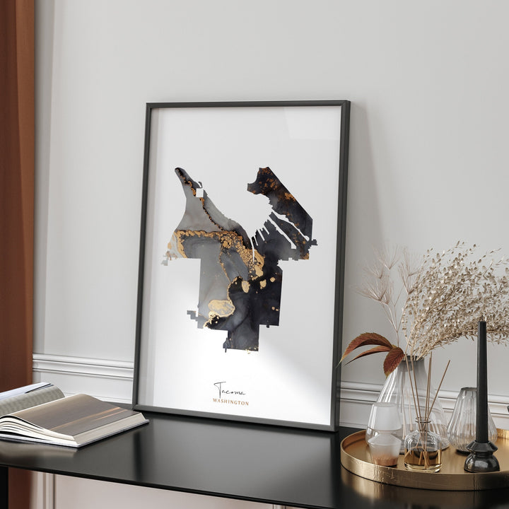 Tacoma Map Black & Gold Wall Art Print | Washington | USA | United States of America [EV]