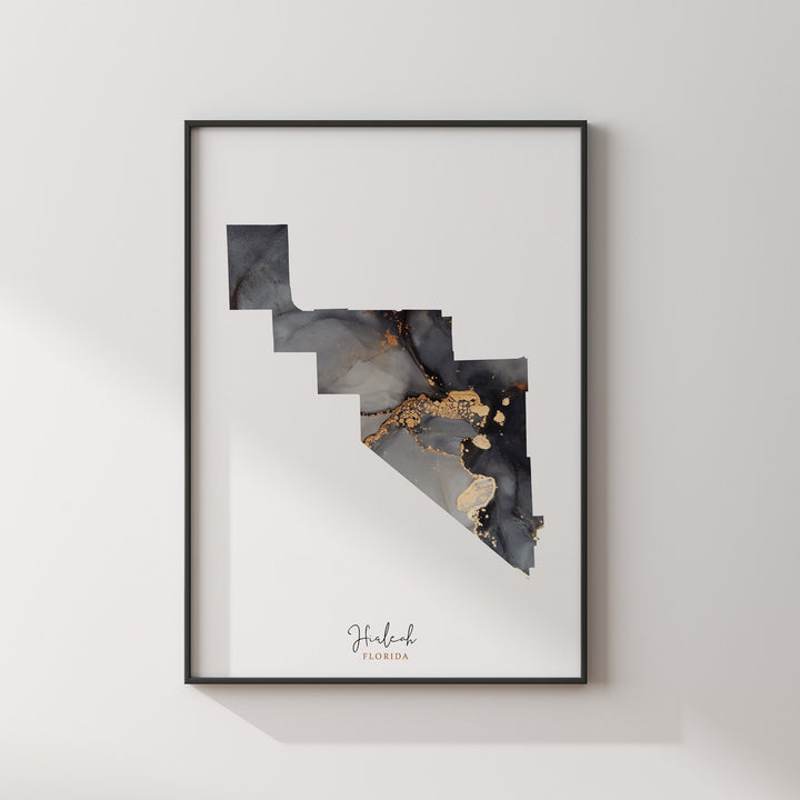 Hialeah Map Black & Gold Wall Art Print | Florida | USA | United States of America [EV]