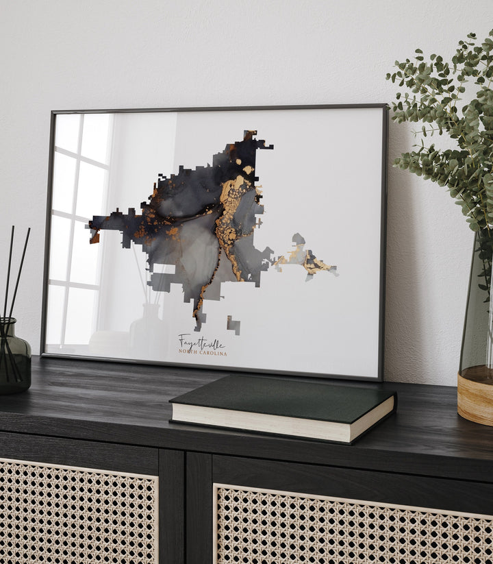 Fayetteville Map Black & Gold Wall Art Print | North Carolina | USA | United States of America [EV]