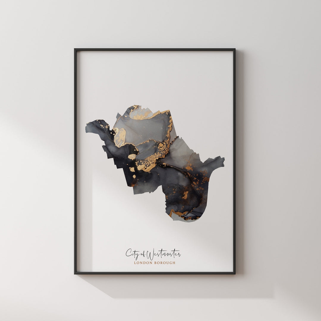 City of Westminster Map Black & Gold Wall Art Print | England | United Kingdom | Great Britain