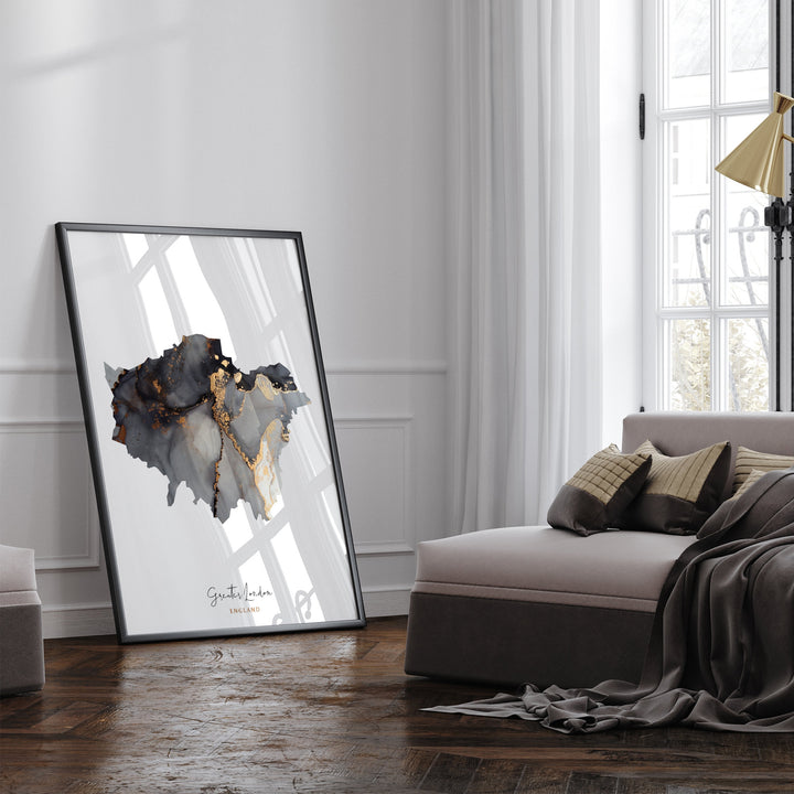 Greater London Map Black & Gold Wall Art Print | England | United Kingdom | Great Britain