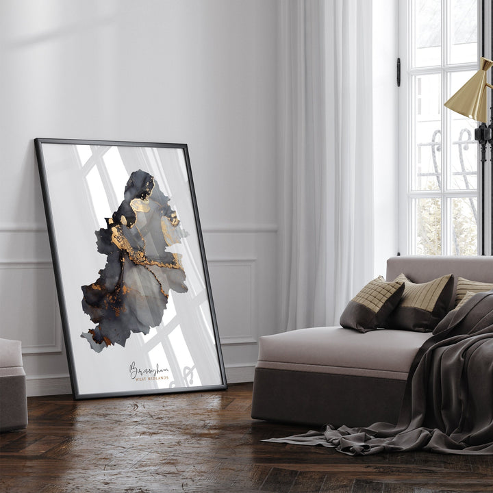 Birmingham Map Black & Gold Wall Art Print | West Midlands  England | United Kingdom | Great Britain