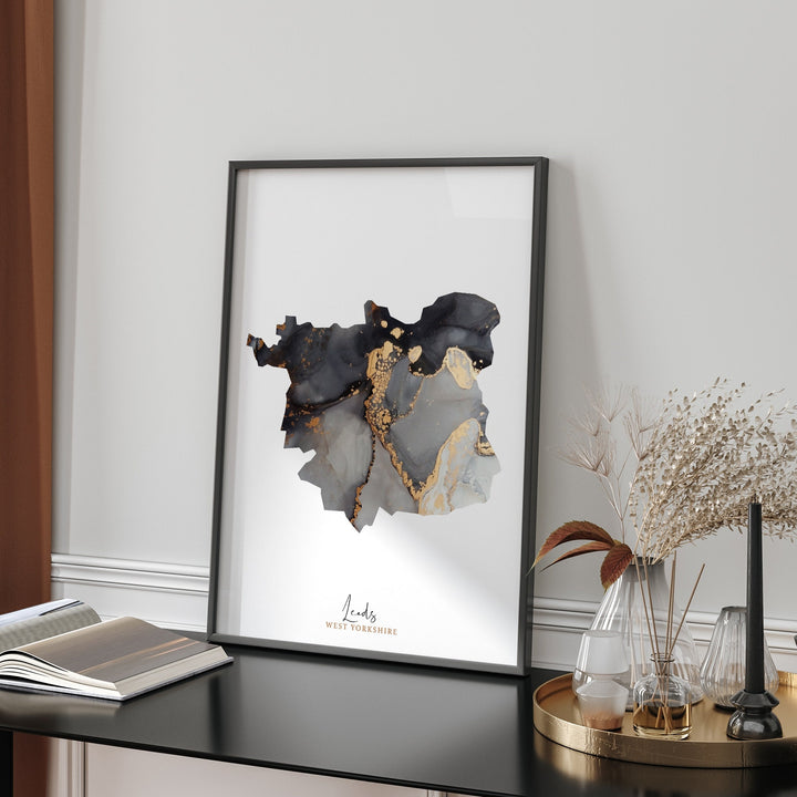 Leeds Map Black & Gold Wall Art Print | West Yorkshire | England | United Kingdom | Great Britain
