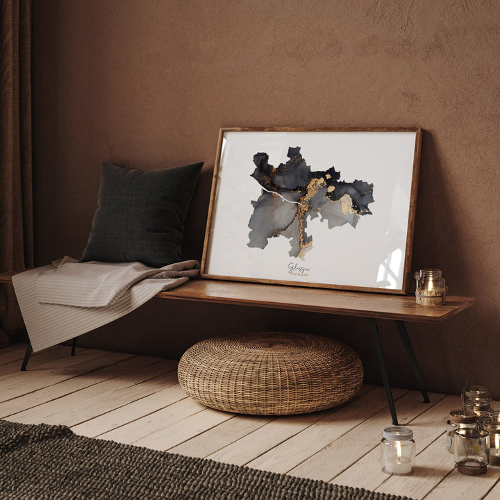 Glasgow Map Black & Gold Wall Art Print| Scotland | United Kingdom | Great Britain