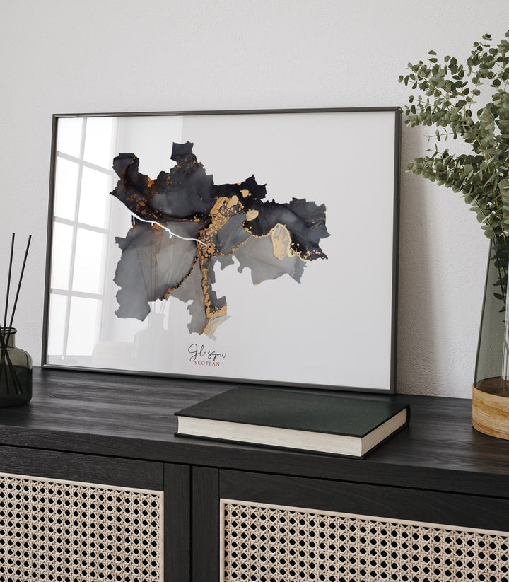 Glasgow Map Black & Gold Wall Art Print| Scotland | United Kingdom | Great Britain