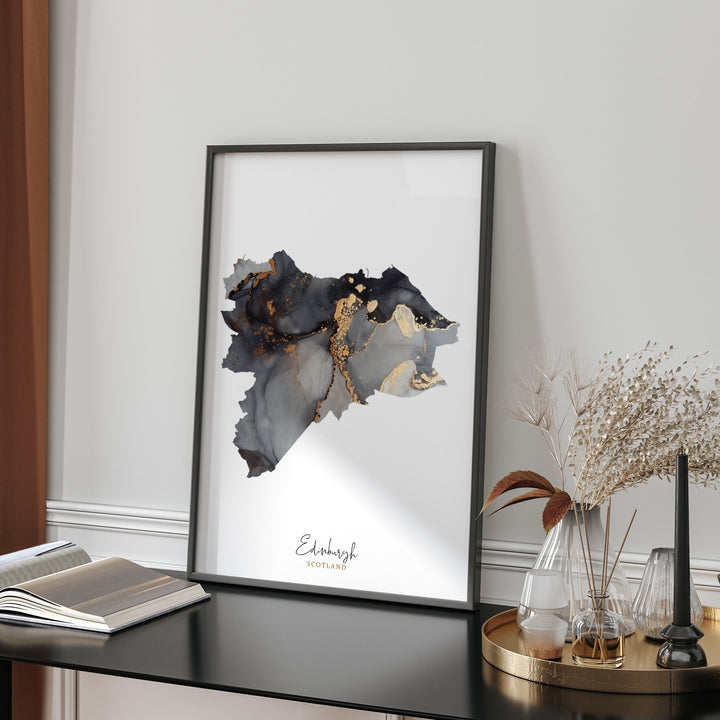 Edinburgh Map Black & Gold Wall Art Print| Scotland | United Kingdom | Great Britain
