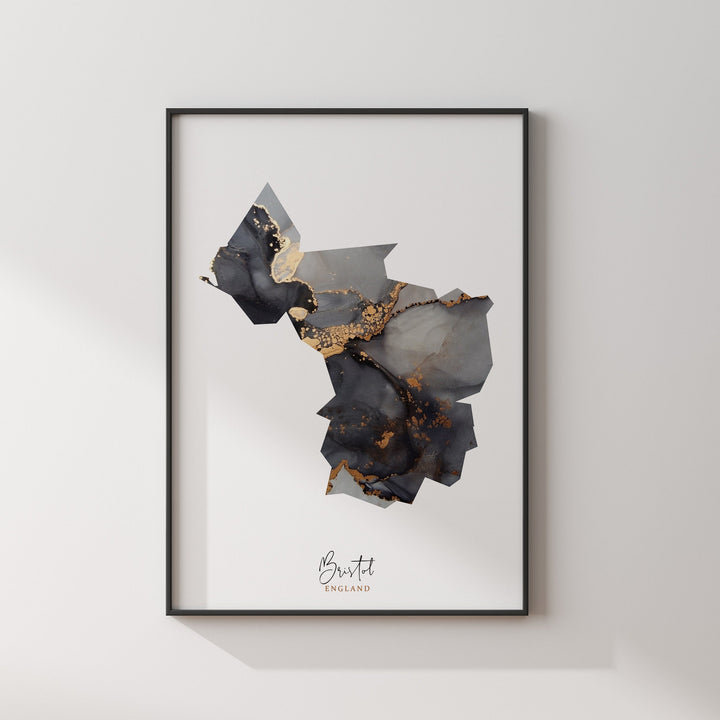 Bristol Map Black & Gold Wall Art Print | England | United Kingdom | Great Britain