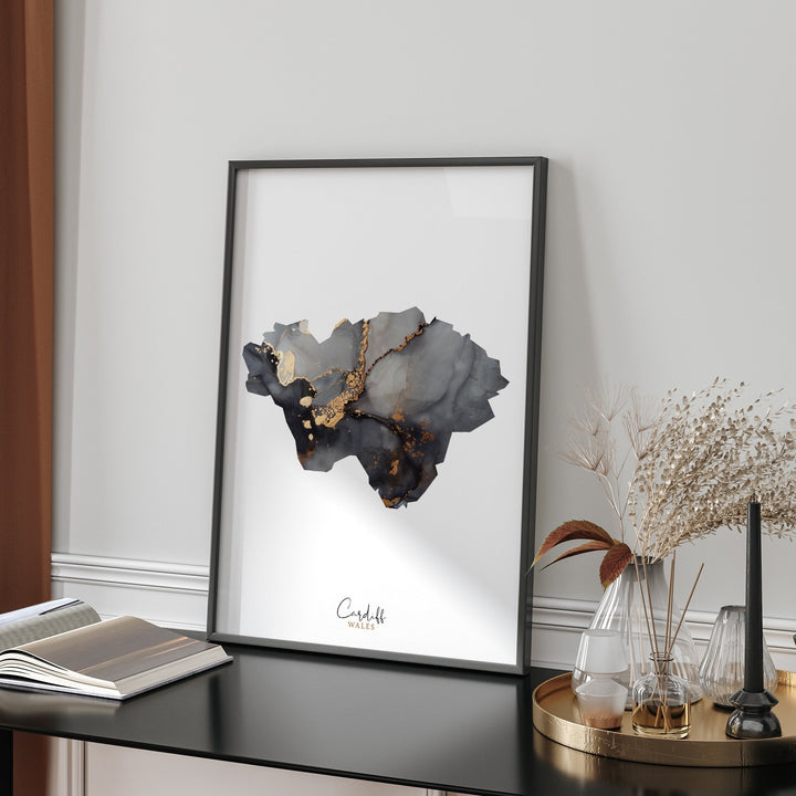 Cardiff Map Black & Gold Wall Art Print | Wales | United Kingdom | Great Britain