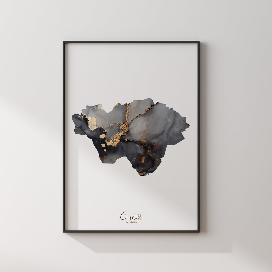 Cardiff Map Black & Gold Wall Art Print | Wales | United Kingdom | Great Britain