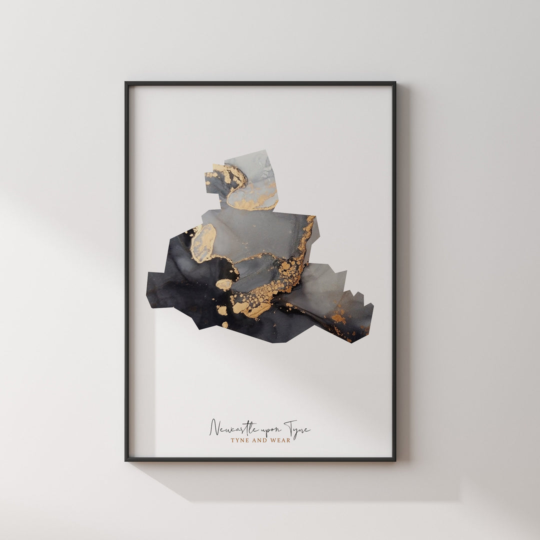 Newcastle upon Tyne Map Black & Gold Wall Art Print | Tyne and Wear | England | United Kingdom | Great Britain