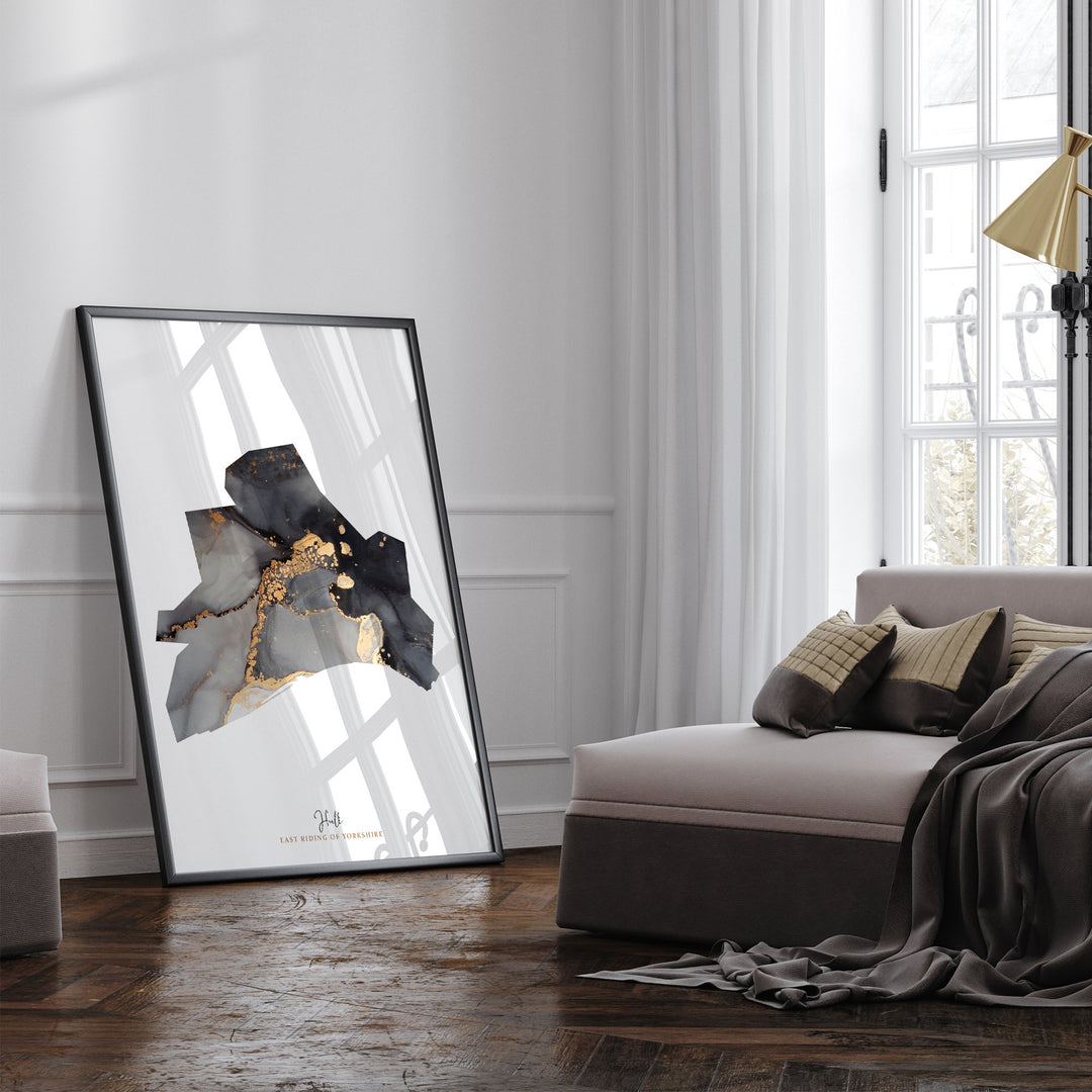 Hull Map Black and Gold Wall Art Print | East Riding of Yorkshire | England | United Kingdom | Great Britain