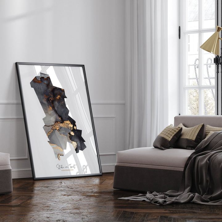 Stoke-on-Trent Map Black and Gold Wall Art Print | Staffordshire | England | United Kingdom | Great Britain