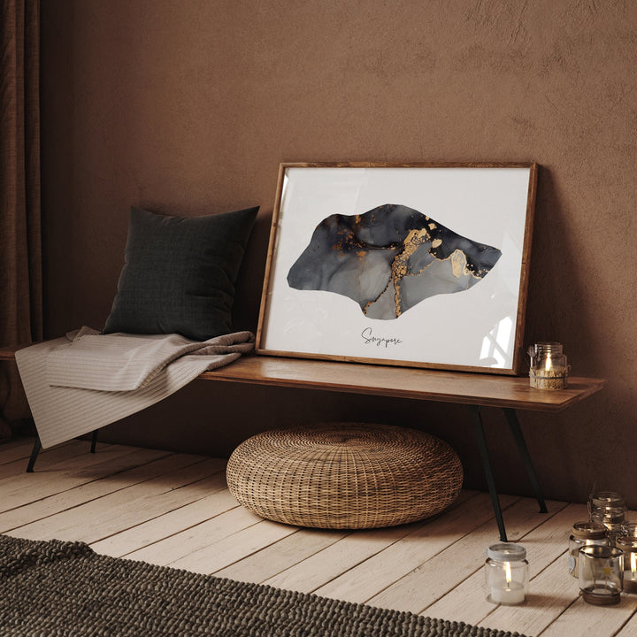 Singapore Map Black & Gold Wall Art Print [EV]