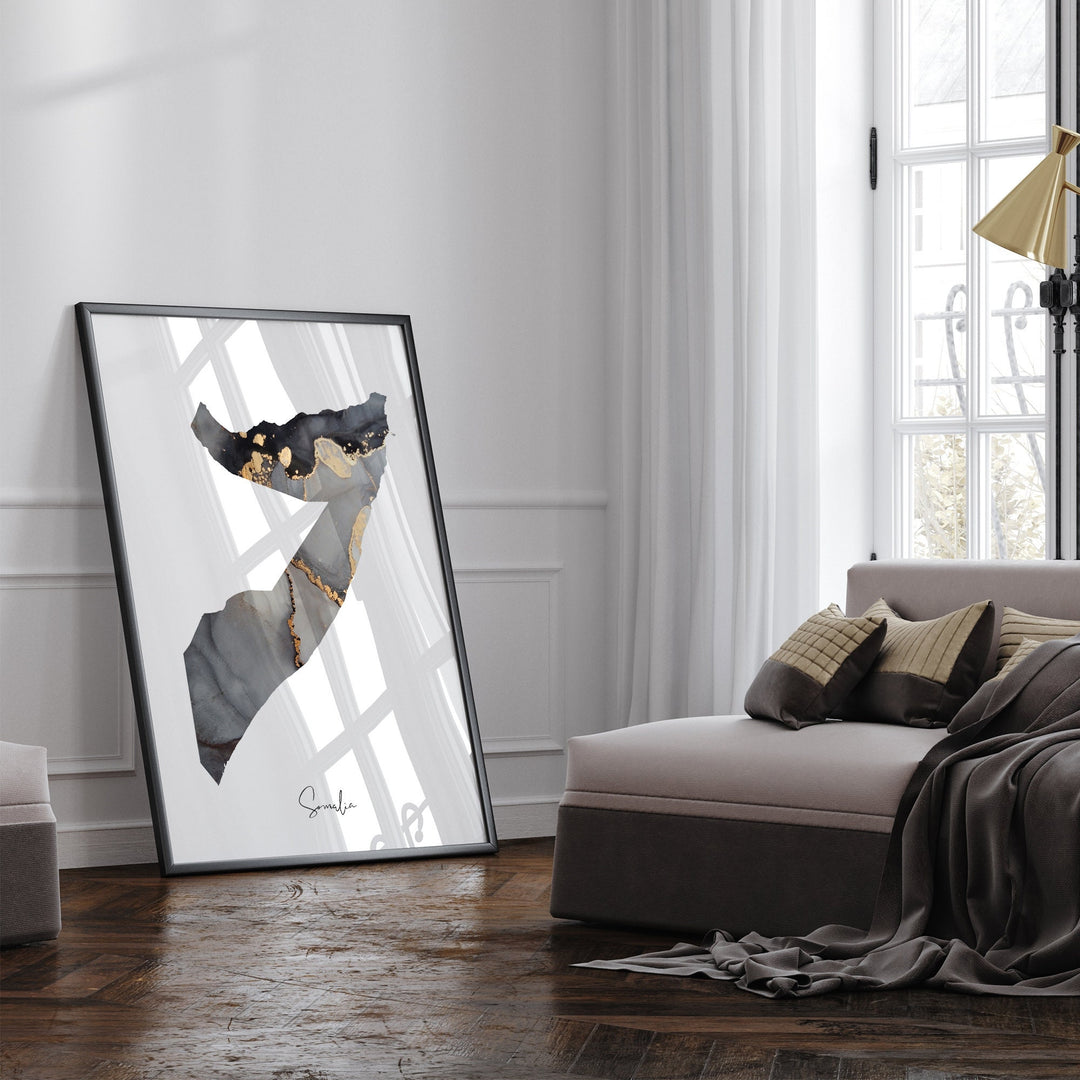 Somalia Map Black & Gold Wall Art Print [EV]