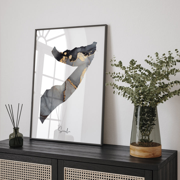 Somalia Map Black & Gold Wall Art Print [EV]