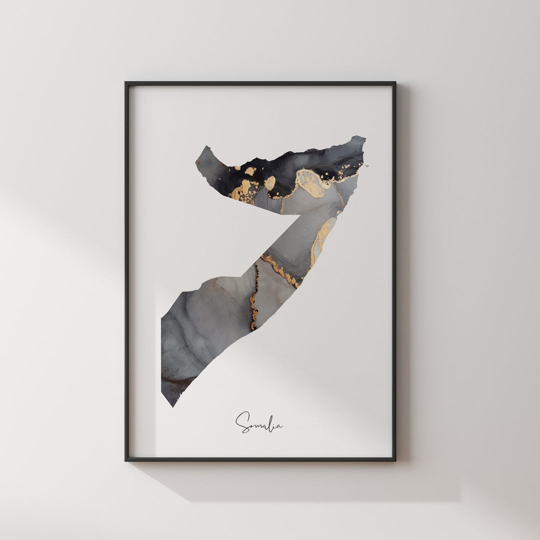 Somalia Map Black & Gold Wall Art Print [EV]