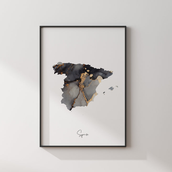 Spain Map Black & Gold Wall Art Print [EV]