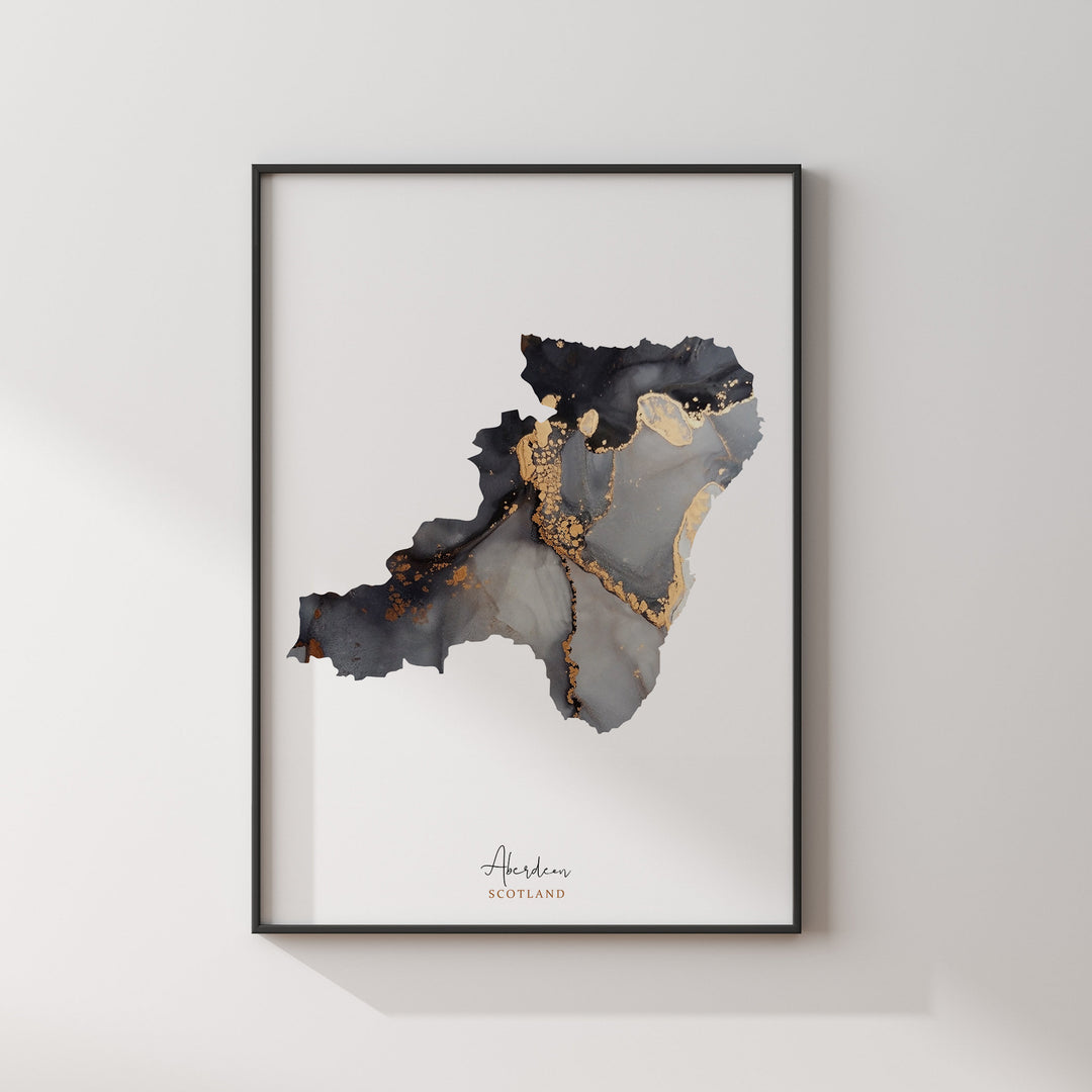 Aberdeen Map Black and Gold Wall Art Print | Scotland | United Kingdom | Great Britain