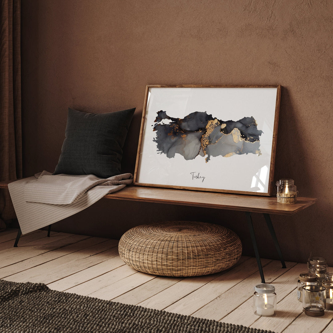 Turkey Map Black & Gold Wall Art Print [EV] Türkiye