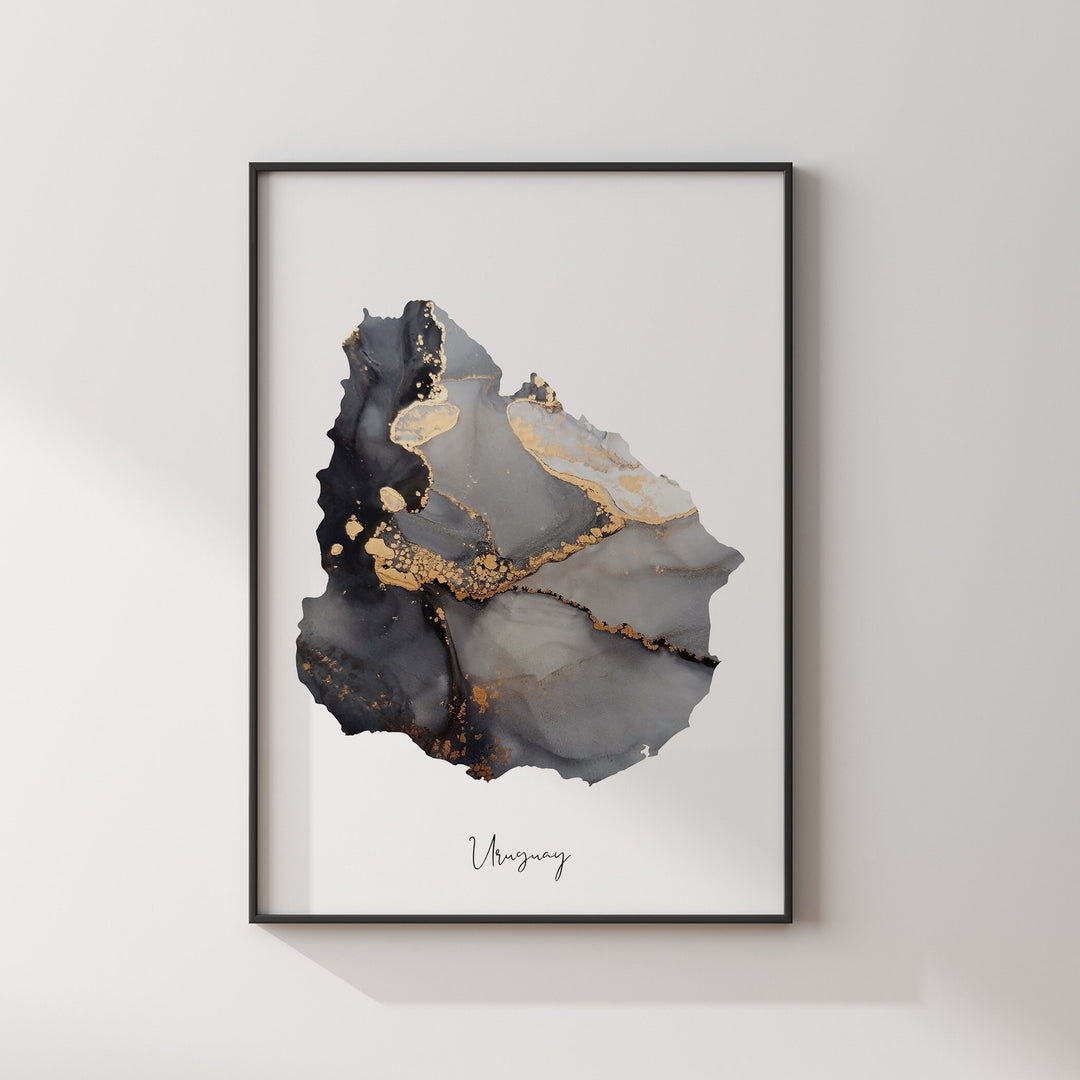 Uruguay Map Black & Gold Wall Art Print [EV]