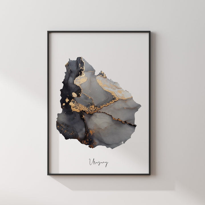 Uruguay Map Black & Gold Wall Art Print [EV]