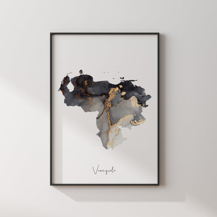 Venezuela Map Black & Gold Wall Art Print [EV]
