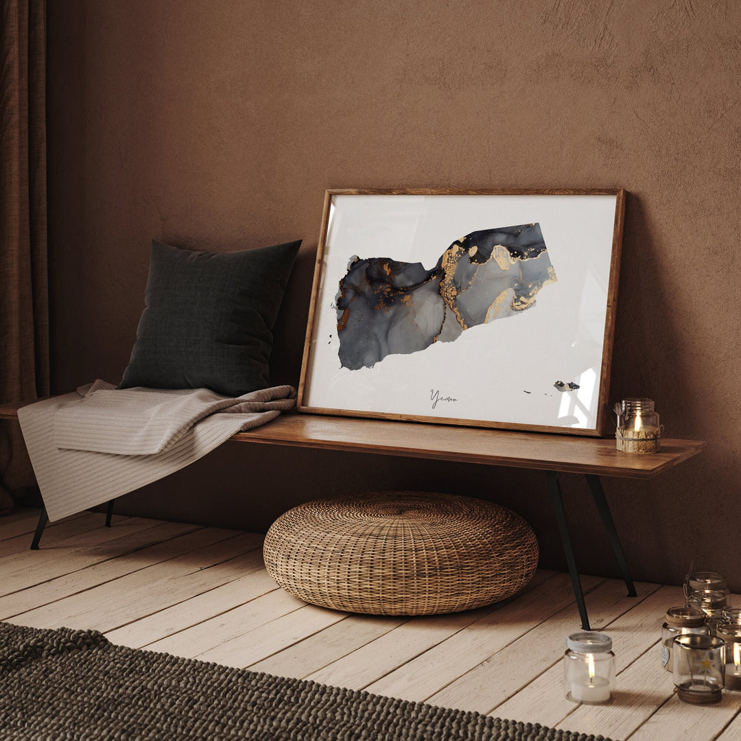 Yemen Map Black & Gold Wall Art Print [EV]
