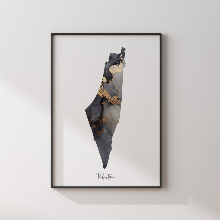 Palestine Map Black & Gold Wall Art Print [EV]