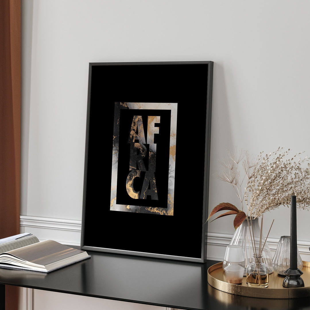 Africa Black & Gold Typography Wall Art Print