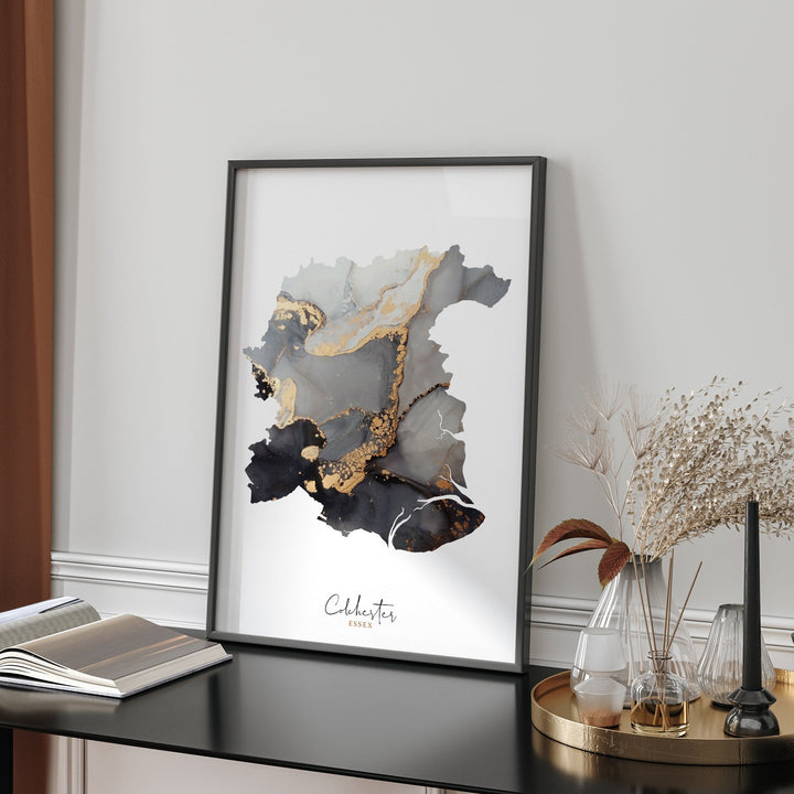 Colchester Map Black and Gold Wall Art Print | Essex | England | United Kingdom | Great Britain