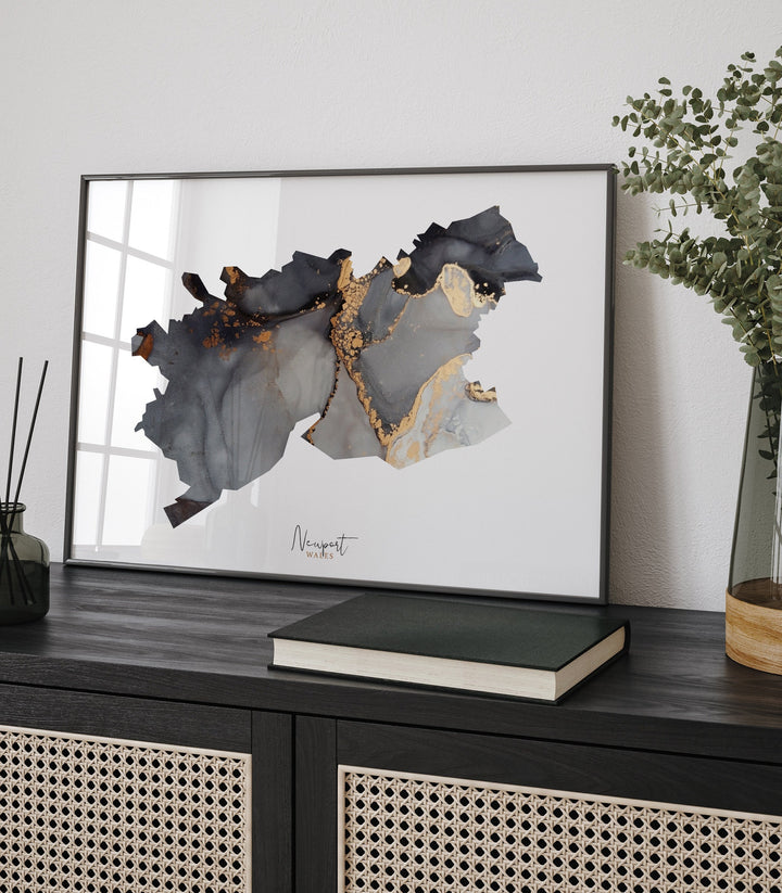 Newport Map Black and Gold Wall Art Print | Wales | United Kingdom | Great Britain