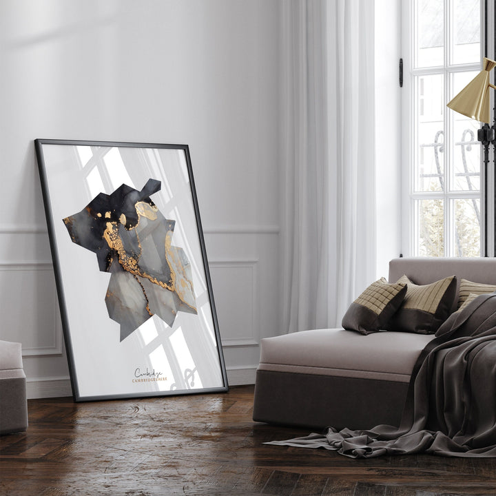 Cambridge Map Black and Gold Wall Art Print | Cambridgeshire | England | United Kingdom | Great Britain