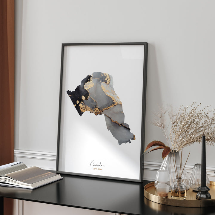 Camden Map Black and Gold Wall Art Print | London | England | United Kingdom | Great Britain