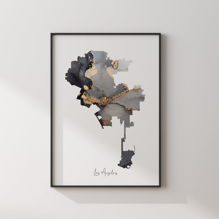 Los Angeles Map Black & Gold Wall Art Print | California | USA | United States of America