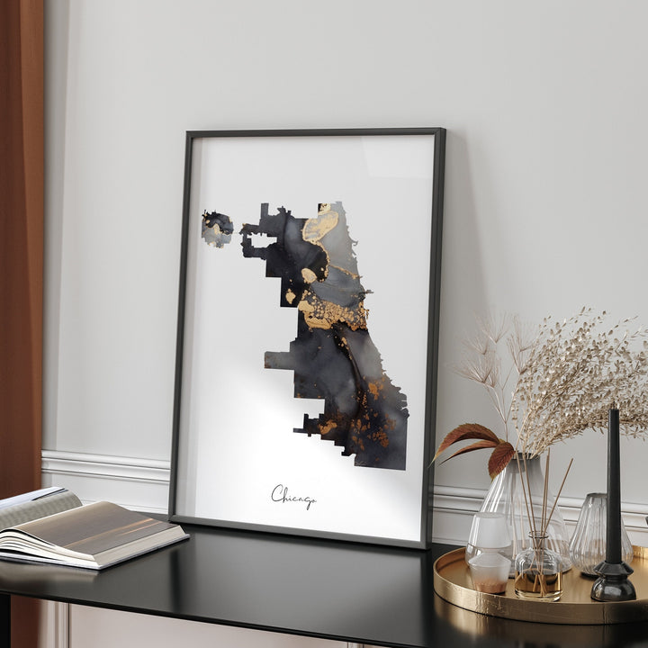 Chicago Map Black & Gold Wall Art Print | Illinois | USA | United States of America [EV]