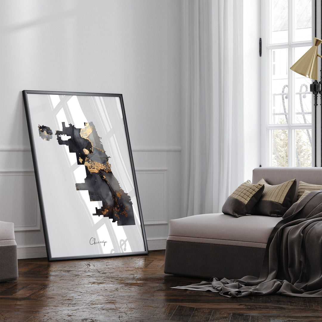 Chicago Map Black & Gold Wall Art Print | Illinois | USA | United States of America [EV]