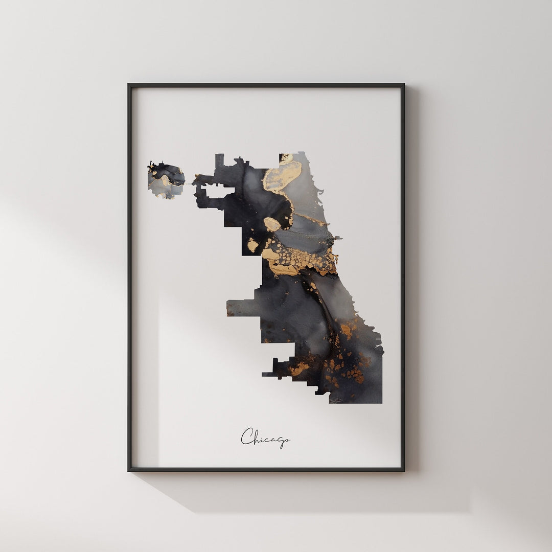 Chicago Map Black & Gold Wall Art Print | Illinois | USA | United States of America [EV]