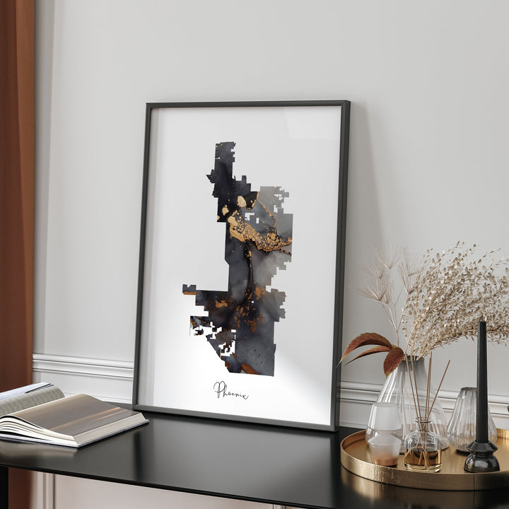 Phoenix Map Black & Gold Wall Art Print | Pennsylvania | USA | United States of America [EV]