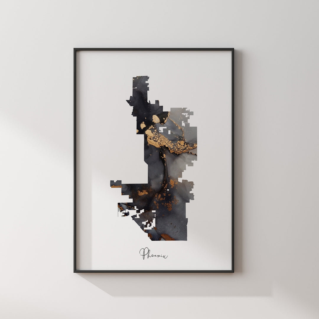 Phoenix Map Black & Gold Wall Art Print | Pennsylvania | USA | United States of America [EV]