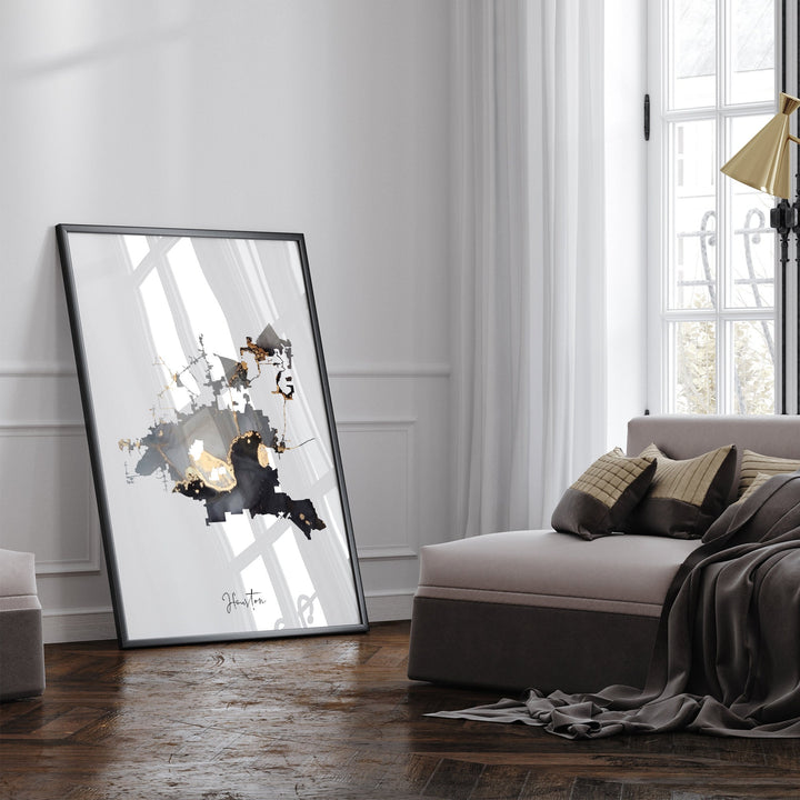 Houston Map Black & Gold Wall Art Print | Texas | USA | United States of America [EV]