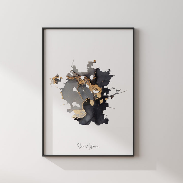 San Antonio Map Black & Gold Wall Art Print | Texas | USA | United States of America [EV]