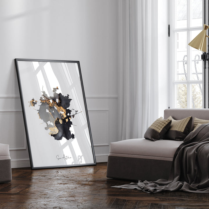 San Antonio Map Black & Gold Wall Art Print | Texas | USA | United States of America [EV]
