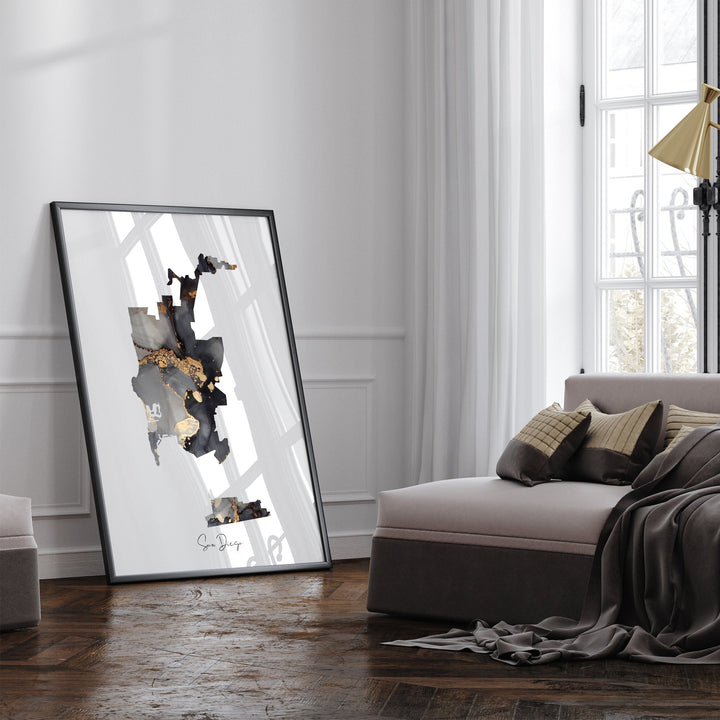 San Diego Map Black & Gold Wall Art Print | California | USA | United States of America [EV]