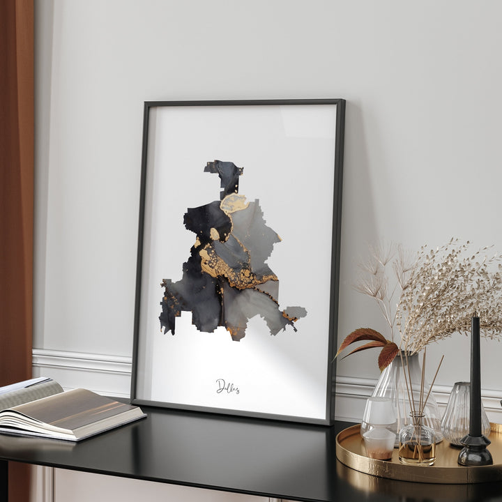 Dallas Map Black & Gold Wall Art Print | Texas | USA | United States of America [EV]