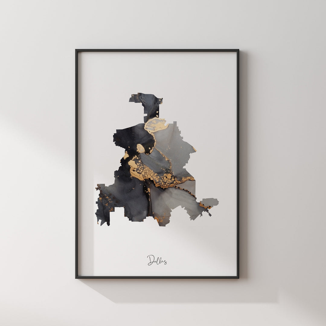 Dallas Map Black & Gold Wall Art Print | Texas | USA | United States of America [EV]