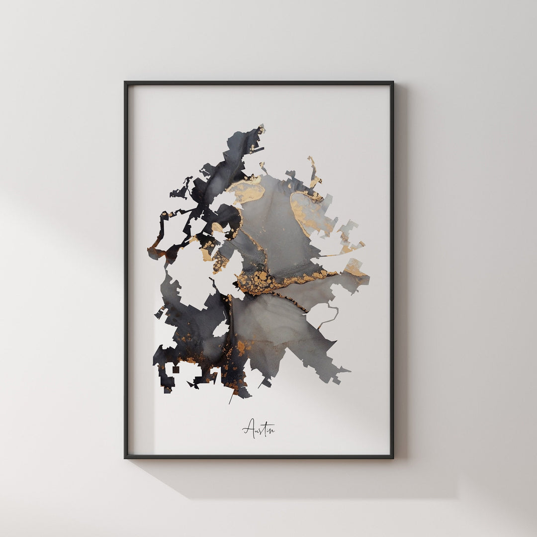 Austin Map Black & Gold Wall Art Print | Texas | USA | United States of America [EV]