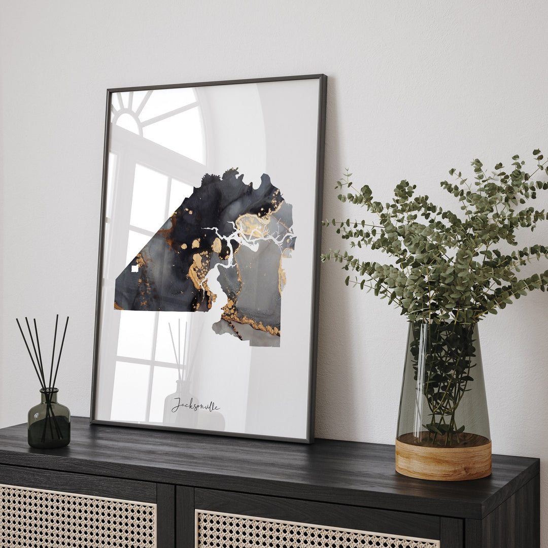 Jacksonville Map Black & Gold Wall Art Print | Florida | USA | United States of America [EV]