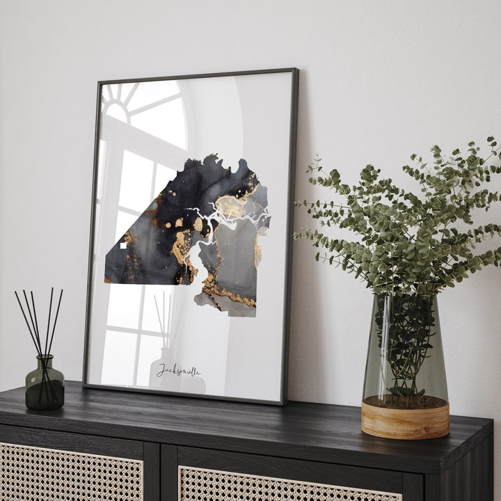Jacksonville Map Black & Gold Wall Art Print | Florida | USA | United States of America [EV]