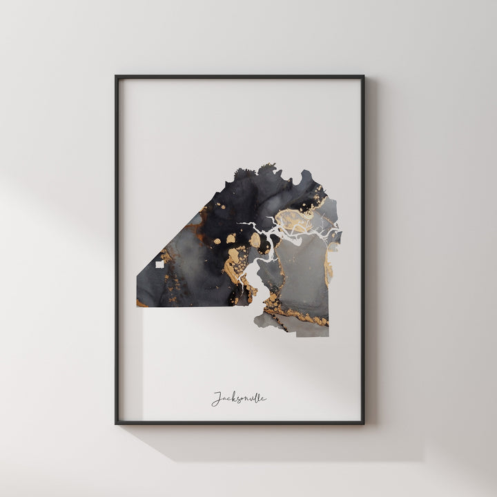 Jacksonville Map Black & Gold Wall Art Print | Florida | USA | United States of America [EV]