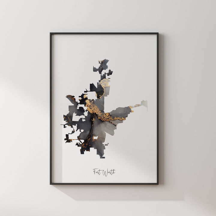 Fort Worth Map Black & Gold Wall Art Print | Texas | USA | United States of America [EV]